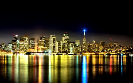 San Francisco Skyline at Night C - wide screen, california, beautiful, photo, cityscape, usa, architecture, scenery, san francisco, photography