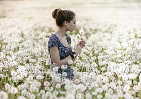 In Nature - nature, summer, girl, beauty, dandelion