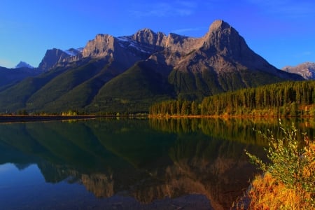 lake by a mountain - fun, nature, lake, forest, cool, mountain