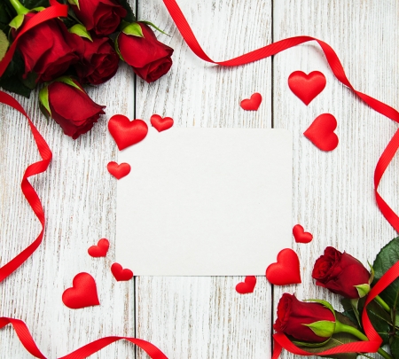 Happy Valentine's Day! - white, red, card, ribbon, rose, valentine, heart