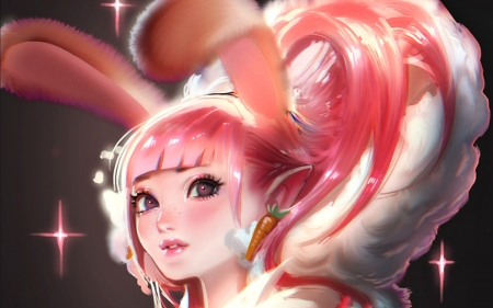 Cotton candy bunny - ears, girl, bunny, sakimichan, fantasy, white, valentine, cute, cotton candy, art, luminos