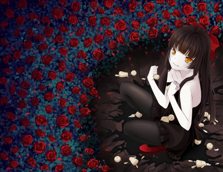 ~Rose Obsession~ - red, creepy, roses, flowers, anime, dolls