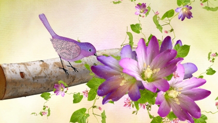 Bird and flower - bird, lilac, branch, flower