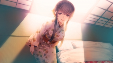 Japanese Girl - bed, girl, room, japanese, cg, pretty, game, japan, sweet, kimono, indoor