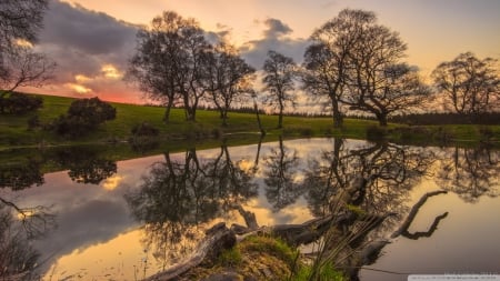 Hidden Lake - sunsets, lakes, nature, trees