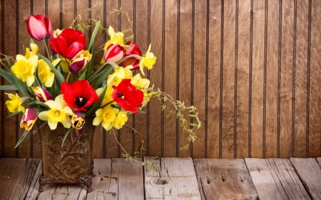 Still Life - flowers, vase, still life, wood