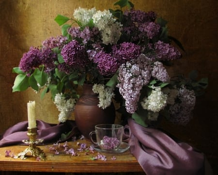 Still life - candle, flower, still life, romantic