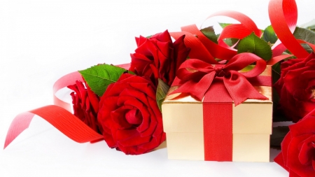 Happy Valentine's Day! - white, red, valentine, rose, gift, bow, card, flower