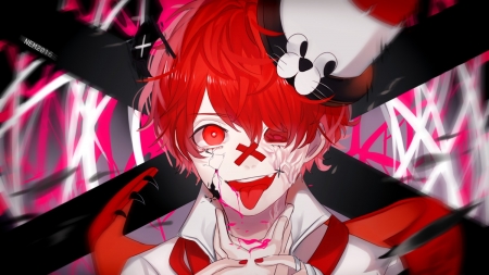 #Nothing - Vocaloid, Fukase, Red, Boy, Red Hair, HD, Dark, red eyes, Anime boy, Short Hair, Creepy, Crazy