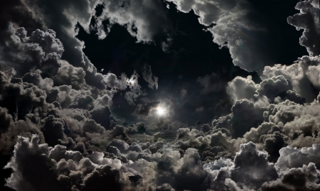 CLOUDS & STARS - MOON, CLOUDS, SKY, NIGHT, MOONLIGHT, STARS