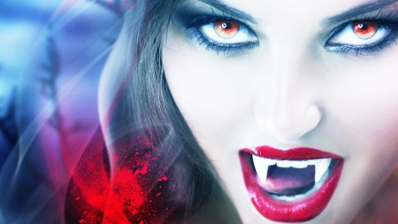 Vampire - girl, fang, vampire, lips, red, woman, model, halloween, face, anna subbotina