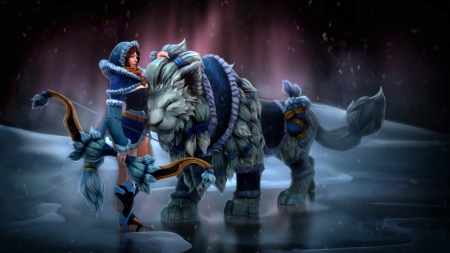 Mirana - ice, girl, winter, aurora, fantasy, purple, mirana, game, creature, dota, blue