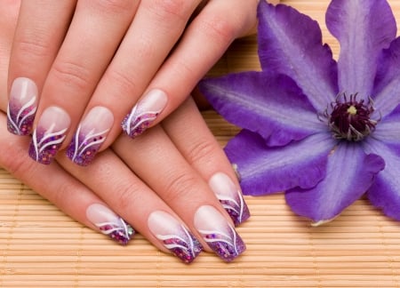 Purple - flower, hand, purple, nails