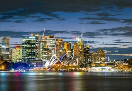 Sydney City in Twilight - clouds, evening, sea, harbor, opera, buildings, sky, australia