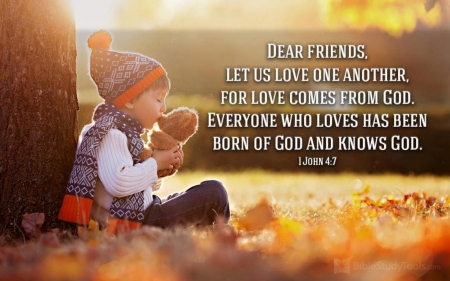 Love - child, autumn, bible verse, bear