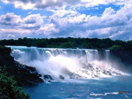 Niagara Falls - water, clouds, waterfall, trees, nature