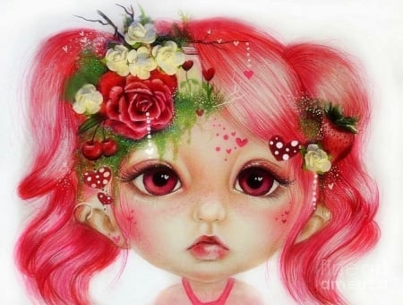 Rosie Valentine - girls, elf, roses, child, fantasy, love four seasons, valentines, weird things people wear, beloved valentines, drawings