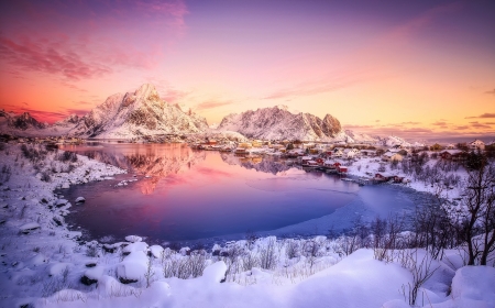 Palates - village, north, Norway, winter, town, palates, snow