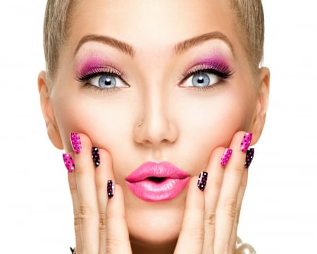 Beauty - face, pink, beauty, model, lips, hand, girl, woman