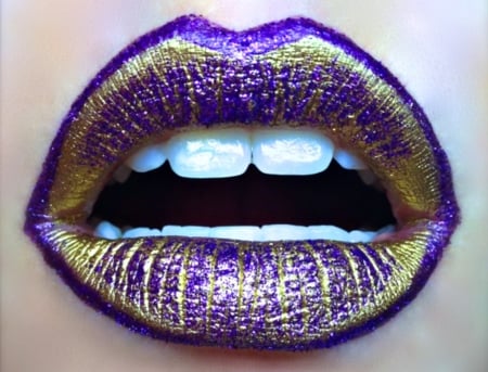 Purple and golden - purple, mouth, golden, lips, woman