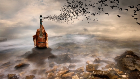 Fantasy land - guitar, fantasy, surreal, sky