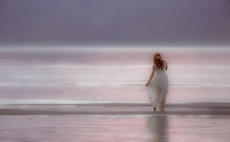 Lovely Girl - mode, white, sea, woman