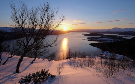 Lake Sunrise - winter, nature, lake, sunrise