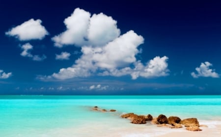 Tropical Beach - clouds, water, sea, stones, sky