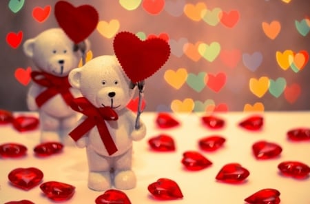 Happy Valentines Day - artwork, colors, bears, festive, hearts