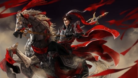 Warrior - game, warrior, guy, man, horse, knight, black, red, asian