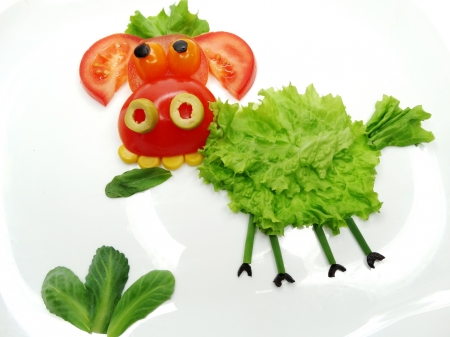 Funny cow - cow, red, green, food, funny