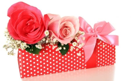 Roses for You - roses, flowers, box, ribbons