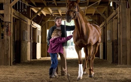 Caring For A Friend.. - actors, style, girls, horse, western, cowboy, tv, ranch, outdoors, brunettes, cowgirl, children, fun, female, barn, boots