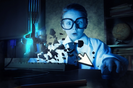 Just an outbreak of a mouse pointer - blue, assses, girl, john wilhelm, mouse, creative, copil, child, pointer, fantasy, white, glasses, funny, situation