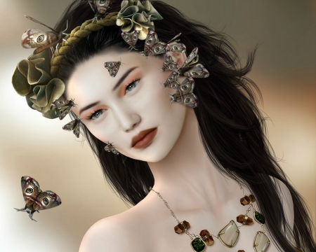 Beauty - girl, jewel, fantasy, magissa, woman, magissadenver, rendering, butterfly, face, asian