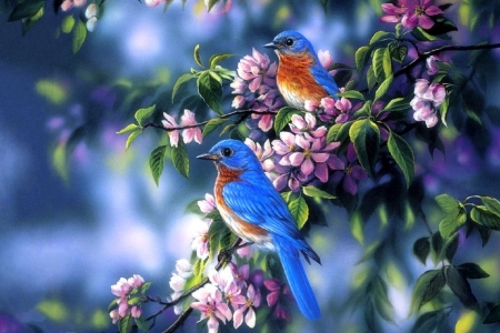 Birds Mouse Pad - flowers, birds, nature, paintings, spring, love four seasons, animals