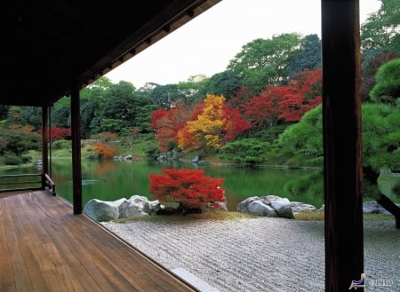 Japanese Garden - nature, lake, japan, japanese, house, garden, zen