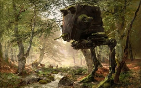 Star Wars ~ AT-ST Walker Painting - painting, forest, star wars, deer