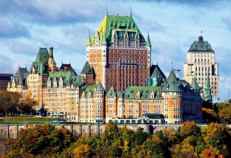 The Chateau Frontenac, Canada - monument, building, autumn, trees