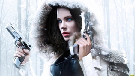 Underworld: Blood Wars - actress, 2017, movie, vampires, kate beckinsale, blue eyes, underworld, film, blood wars, snow, selene, weapons, guns