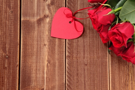 Happy Valentine's Day! - wood, red, heart, card, valentine, texture, rose, flower