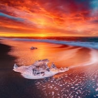 Bright Red Sunset Over The Sea