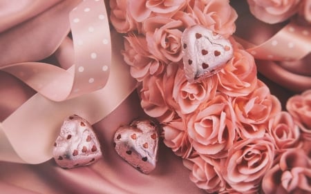 Beautiful Flowers - flowers, ribbon, roses, heart