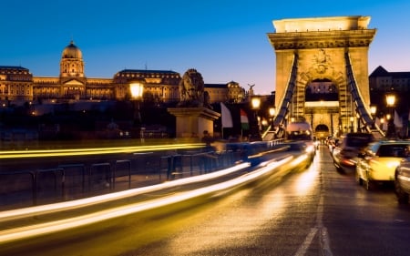 Budapest - motion, hungary, night, budapest, road, lights