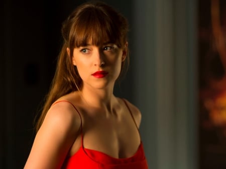 Fifty Shades Darker (2017) - red, dakota johnson, thriller, actress, anastasia steele, lips, movie, fifty shades darker, romantic, woman