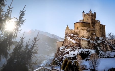 St. Pierre Castle, Italy - snow, winter, italy, castle