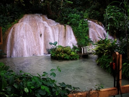 Tropical Waterfall - plants, cascade, water, park