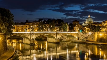 night bridge - architecture, cool, river, fun, bridge, night