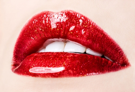 Red - mouth, stuff, lips, woman, red, glossy, lipstick