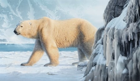 Catching the Scent - ice, painting, artwork, snow, polar bear